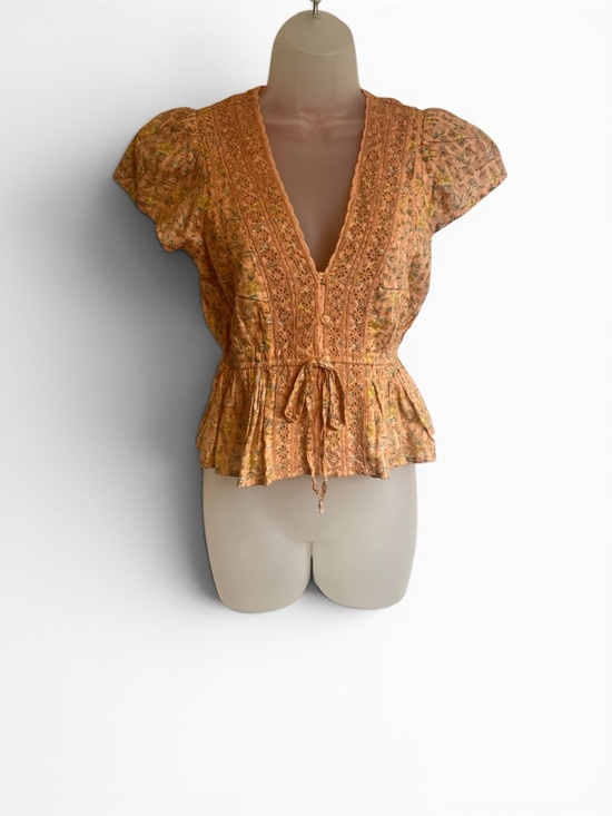 American Eagle Outfitters Tops - American Eagle Outfitters Floral Lace-Trim Peplum Top XSMALL #B
